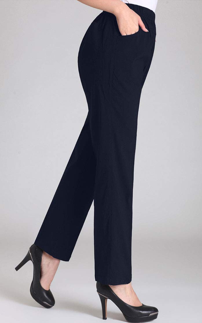 Soojun Womens Summer Elastic Waist Comfy Stretch Pull On Pants, Navy, X-Large - Image 1